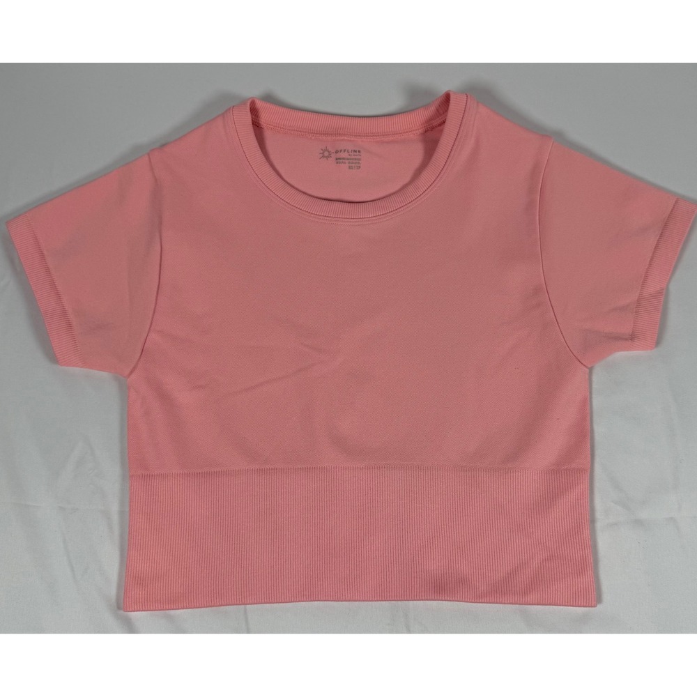 Offline by Aerie Real Good Ribbed Crop Top Pink Short Sleeve XS